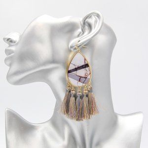 U1EJCE3667 Marble Print Tassel Fashion Earrings